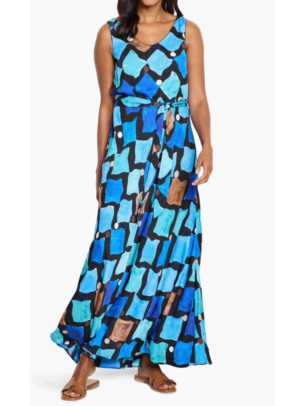 NIC + ZOE blue black Bianca Sea Glass sleeveless maxi dress size XS NWT